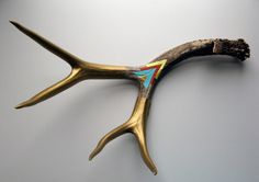 an antelope's horns with colorful markings on them are seen in this image