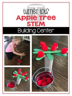 Apple Tree STEM | Apple Preschool Unit | Great fine motor activity while trying to figure out how to balance apples up on top! Apple Literacy Activities, Apple Preschool Activities, Apple Tree Activity, Apple Literacy, Science For Preschoolers