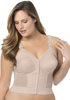 This is a national brand item. Please see details when ordering to confirm inclusion in any deal or offer. Fully® bras by Exquisite Form® are specially designed for a fuller, heavier bust. This front-hook longline bra with soft, full cups assures great comfort and support. Made with mesh sides for extra breathability. Moderate Lift: wireless cups offer dependable, everyday support and a flattering shape Adjustable straps with cushioned, slip-on padsCenter front: 10-10.5" lengthPoly/cotton/nylon/spandex, importedHand wash | Plus Size Women's Front-Close Wireless Longline Posture Bra by Exquisite Form in Beige (Size 40 D) Posture Bra, Bra Sewing, Lingerie Drawer, Longline Bra, Trendy Fall Outfits, Full Coverage Bra, Sock Patterns, Plus Size Bra, Womens Bras