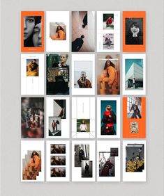 an orange and white photo collage with multiple pictures on it's side by side