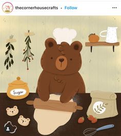 there is a bear that is sitting at the table with food and utensils