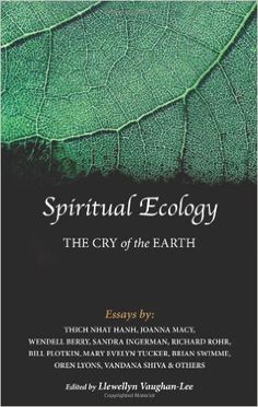 the cover of a book with green leaves and black text that reads, spirital ecology