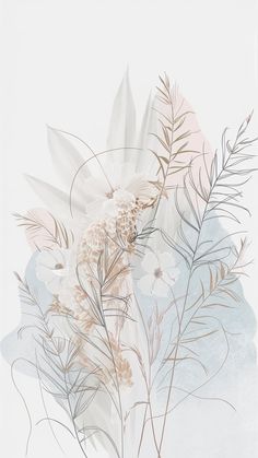 an image of flowers and leaves on a white background with pastel colors in the middle