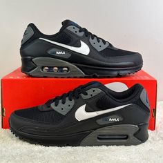 New Nike Air Max 90 J22 Size Women’s 8.5 = Men’s 7 Color Black, White, Marina Iron Grey Leather And Textile And Synthetic Upper,Nike Max Air Unit In Heel For Cushioning, Rubber Outsole With Waffle Traction Pattern Brand New, Never Worn, With Box No Lid 100% Authentic Gray Nike Air Max With Air Cushioning, Gray Nike Air Max Low-top With Cushioning, Sporty Gray Nike Air Max, Nike Air Max Gray With Air Cushioning, Black Synthetic Nike Air Max For Jogging, Black Synthetic Nike Air Max With Branded Insole, Black Fade-resistant Nike Air Max, Black Fade-resistant Synthetic Nike Air Max, Nike Max Air