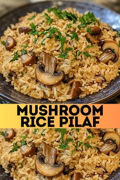 mushroom rice pilaf with parsley on top