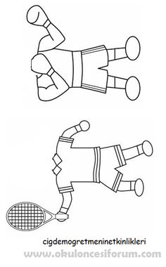 two drawings of tennis players, one with a ball and the other holding a racket