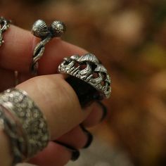 Meet Shop Dixi's sterling silver Fungi Forest Mushroom Ring. With a textured sterling silver ring band finished with mushroom detailing, she's a beautiful Nature Witch inspired ring for your cottagecore jewellery collection. The back of the band is plain as this is most practical for wear. Designed by @wicca_boo, bought to life by Dixi with love! MaterialSterling Silver SizingRing Sizes Available - 15.75mm [USA 5], 16.25mm [USA 6], 17.5mm [USA 7], 18.25mm [USA 8], 19mm [USA 9], 20mm [USA 10]Ring Harmony Nice, Mushroom Accessories, Cottagecore Jewelry, Mushroom Ring, Woodland Jewelry, Curated Closet, Mushroom Jewelry, Precious Stones Rings, Ring Trends