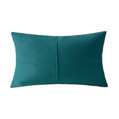 a teal pillow with two square pillows on the front and one rectangular pillow on the back