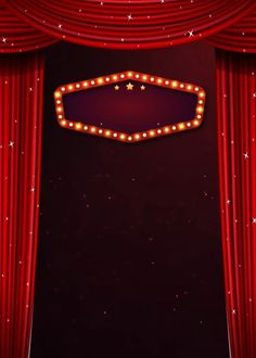 a stage with red curtains and lights on the sides, as if it were in a show