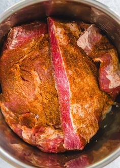 the meat in the pot is ready to be put into the slow - cooker