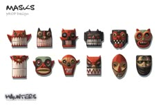 several masks with different designs on them