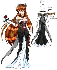 an anime character with long red hair wearing a dress and holding a flower in her hand