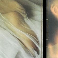 two pictures of the same person in bed, one with his head turned to the side