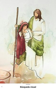 a watercolor painting of jesus and baby jesus