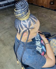 Ponytail Bun For Black Women, Feedin Braids Styles, Braided Ponytail Bun, Feedin Ponytail Braids, Hair Attachments, Feedin Ponytail, Black Braided Updo, Most Beautiful Hair, Feedin Braids