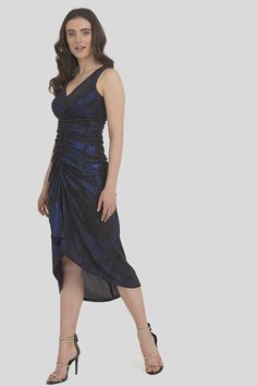 Joseph Ribkoff Black Blue Shimmer Midi Dress Style 194553 - Tango Boutique Ribkoff Joseph, Blue Shimmer Dress, Joseph Ribkoff Dresses, Black And Blue Dress, Shimmer Dress, Midi Dress Style, Joseph Ribkoff, Ruched Dress, Evening Wear