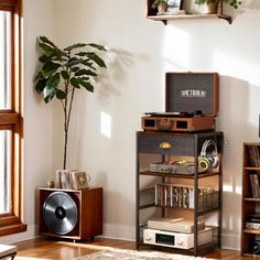 a living room filled with lots of furniture and bookshelves next to a window