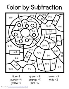 the color by subtraction worksheet for kids to learn numbers and colors