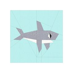 an origami shark is shown in the middle of a blue background with white dots