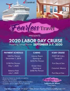 the flyer for fearless travel's labor day cruise