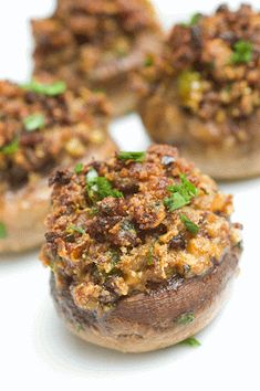 stuffed mushrooms with herbs and seasoning on top