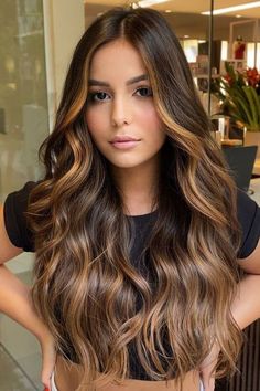 Balayage Hair Caramel, Black Hair Balayage, Brunette Hair With Highlights, Caramel Hair, Brunette Balayage Hair, Long Hair Color, Brown Hair Balayage