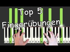 two hands are playing the piano keyboard with green and white keys, which reads top 5 fingerburgen