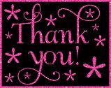 a black and pink thank card with the words thank you