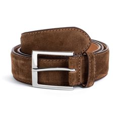 Mid Brown suede belt. A classically stylish belt crafted in Italy of top stitched suede with a polished silver buckle. Belt sizing: Order one size up from your pant size. A size 32 pant takes a size 34 belt, a size 36 pant takes a size 38 belt, etc. Approx. width: 32mm Formal Belts, Best Gift Cards, Formal Accessories, Suede Belt, Shoe Tree, Buckle Belt, Brown Suede, Nice Shoes, Best Gifts