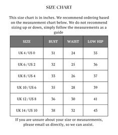 the size chart for women's shoes, with measurements and sizes to choose from