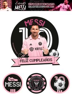 a man in pink shirt holding a soccer ball and two stickers with the words mess on