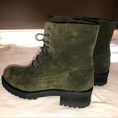 La Canadienne Waterproof Combat Boot Suede Olive Green Color They Look Brand New: Only Worn Once. Bottoms Still Clean A Waterproof Finish Brings All-Weather Versatility To A Trend-Smart Combat Boot Grounded By A Rugged Yet Lightweight Lug Sole. Waterproof: Protects Against Rain, Puddles And Slush To Keep Feet Dry In Wet Conditions 6 1/4" Shaft 1 1/2" Heel; 1" Platform (Size 8.5) Lace-Up Style; Side Zip Closure Memory Foam Cushioned Insole Leather Upper/Textile Lining/Rubber Sole Olive Green Boots, Green Boots, Combat Boot, Olive Green Color, Moto Boots, Waterproof Boots, Lug Sole, Up Styles, Green Color