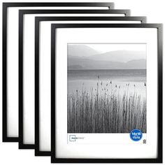 four black and white photo frames with water in the background, set of five on each side