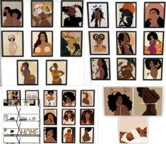 several framed images of black women in different styles and sizes, with the words home written below them