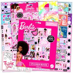 the barbie sticker book is in pink and white