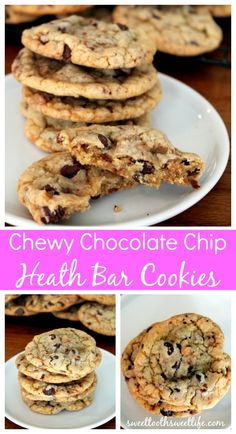 chewy chocolate chip health bar cookies are stacked on top of each other and ready to be eaten