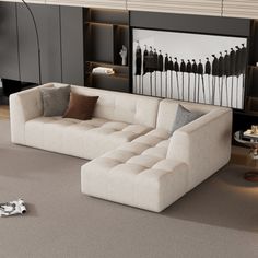 a living room with a large sectional couch