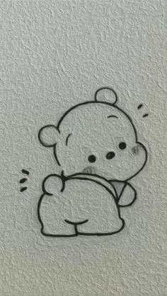 a drawing of a teddy bear with its head on the back of it's chest