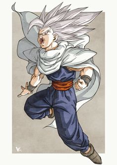 a drawing of gohan running with his hair blowing in the wind and eyes closed