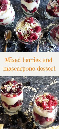 mixed berries and mascarpone dessert in small glass dishes