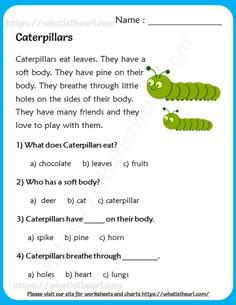 the caterpillars worksheet for children to learn how to read them