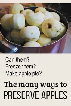 a pan filled with peeled apples sitting on top of a table