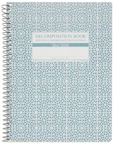 a blue and white notebook with the words decompositionion book written on it