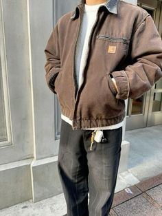 Carhartt Man Outfits, Carhartt Men’s Outfits, Mens Fashion Carhartt, Cathartic Jacket Outfit Men, Men Style Inspo Streetwear, Men’s Carhartt Jacket, Carhartt Jacket Men's Outfit, Mens Workwear Aesthetic, Men’s Carhartt Style