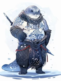 Fish Folk Dnd, Aakocra Dnd, Rock Person Character Art, Seal Humanoid, Seal Concept Art, Dnd Sharkfolk, Animal People Art, Humanoid Animal Art, Frost Character Design