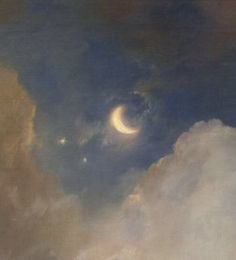 a painting with clouds and the moon in the sky