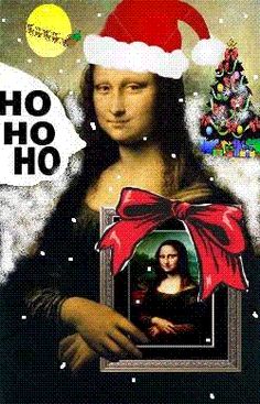 an image of the monaine with santa hat and christmas decorations on it's head