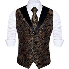 Color: 18 Black Gold Slim Fit -Silk -Drawstring Closure -Gift Setpackage Included: Black Gold Paisley Vest*1 + Matching Necktie*1 + Pocket Square*1 + Cufflinks*2. Our Men's Suit Vest And Tie Set Is A Great Gift For Halloween, Father’s Day, Christmas, Thanksgiving Day, Anniversary, Graduation, Etc. -Designsleeveless, V-Neck, 4 Buttons, Slim Fit, Full Back Paisley Waistcoat. The Strap And Buckle On The Back To Tighten The Size,So You Can Wear It In All Seasons. Woven Jacquard Vest And Necktie Set Tuxedo For Big Men, Festive Fitted Gold Suits, Fitted Gold Tuxedo Style Sets, Fitted Gold Tuxedo Set, Elegant Sleeveless Satin Sets, Black Sets For Black-tie Festive Events, Fitted Black Brocade Sets, Elegant Black Brocade Sets, Black Fitted Satin Set