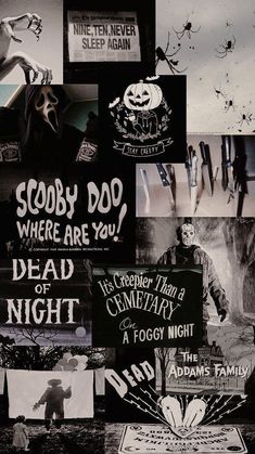 black and white collage with many different posters on it's sides, including words that say goodbye dad where are you