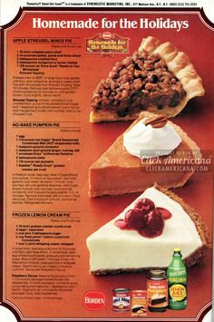 an advertisement for cheesecakes and pies with the words homemade for the holidays